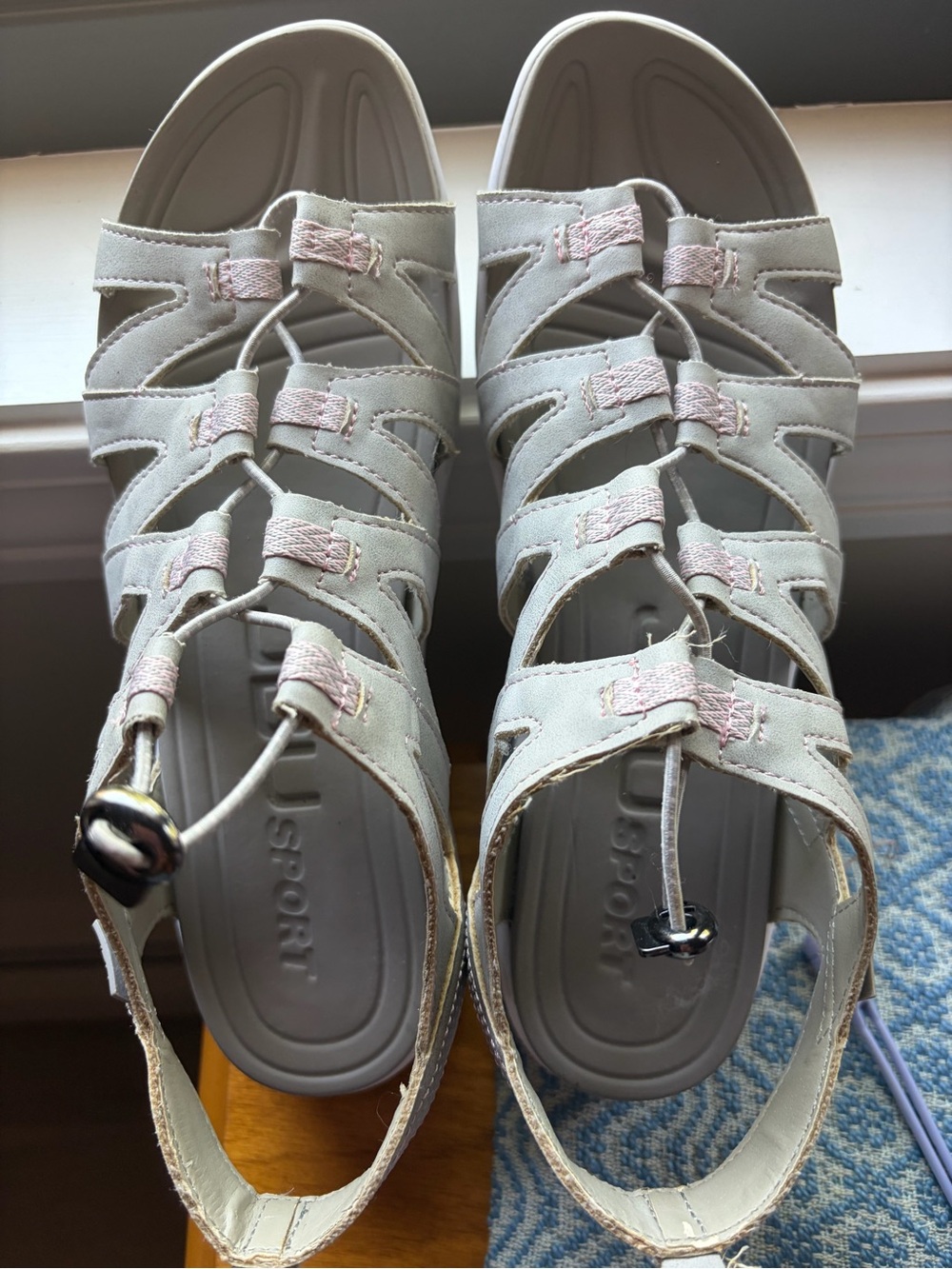 JBU Sport Women's Light Gray Gladiator Sandals with Pink Accents